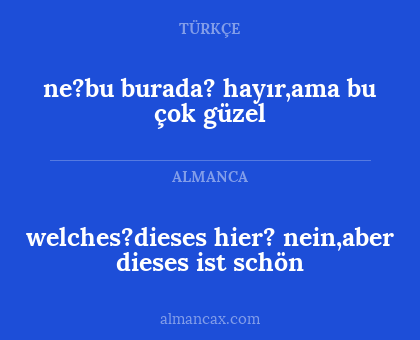 ne?bu burada? hayır,ama bu çok güzel - welches?dieses hier? nein,aber dieses ist schön