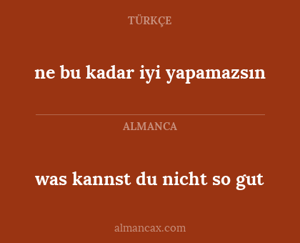 ne bu kadar iyi yapamazsın - was kannst du nicht so gut