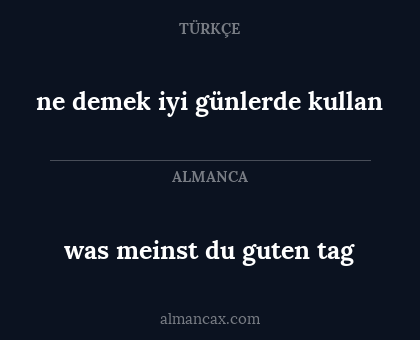 ne demek iyi günlerde kullan - was meinst du guten tag