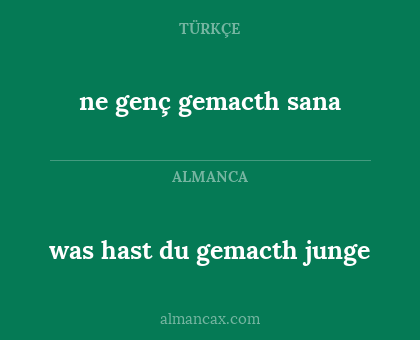 ne genç gemacth sana - was hast du gemacth junge