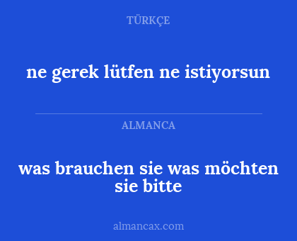 was brauchen sie
was möchten sie bitte - ne gerek
lütfen ne istiyorsun
