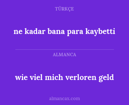 ne kadar bana para kaybetti - wie viel mich verloren geld