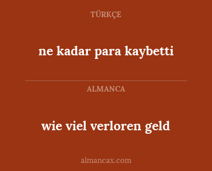 wie viel verloren geld - ne kadar para kaybetti