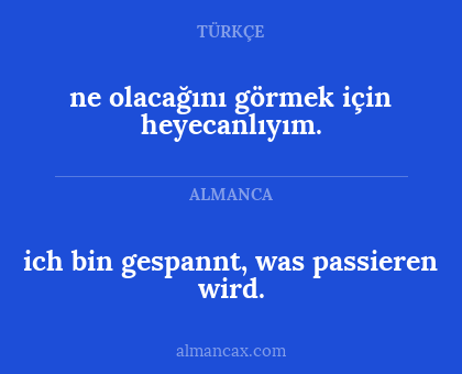 ich bin gespannt, was passieren wird. - ne olacağını görmek için heyecanlıyım.