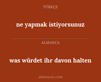ne yapmak istiyorsunuz - was würdet ihr davon halten