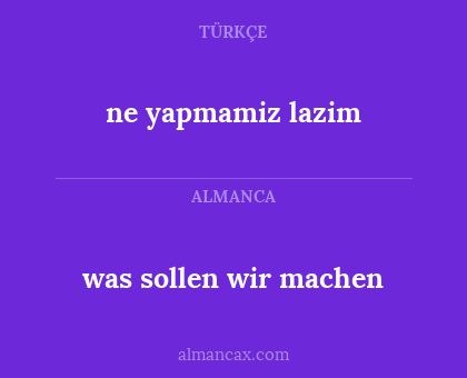 was sollen wir machen - ne yapmamiz lazim