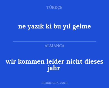 ne yazık ki bu yıl gelme - wir kommen leider nicht dieses jahr