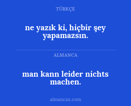 man kann leider nichts machen. - ne yazık ki, hiçbir şey yapamazsın.