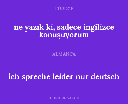 ich spreche leider nur deutsch - ne yazık ki, sadece ingilizce konuşuyorum