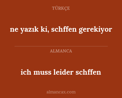 ich muss leider schffen - ne yazık ki, schffen gerekiyor