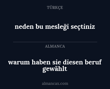 warum haben sie diesen beruf gewählt - neden bu mesleği seçtiniz