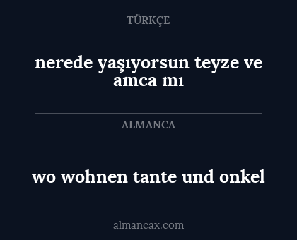 nerede yaşıyorsun teyze ve amca mı - wo wohnen tante und onkel