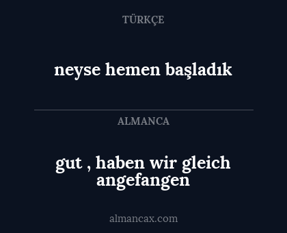 neyse hemen başladık - gut , haben wir gleich angefangen