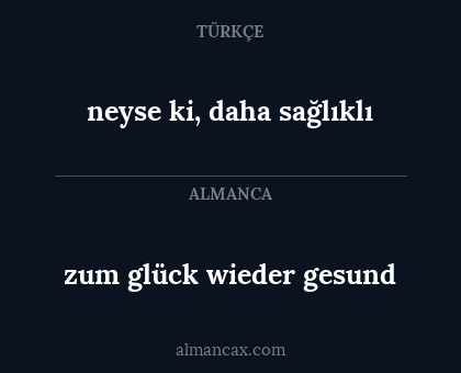 zum glück wieder gesund - neyse ki, daha sağlıklı