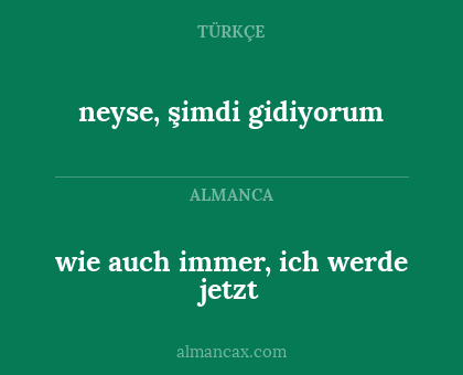 neyse, şimdi gidiyorum - wie auch immer, ich werde jetzt