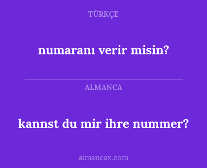 numaranı verir misin? - kannst du mir ihre nummer?