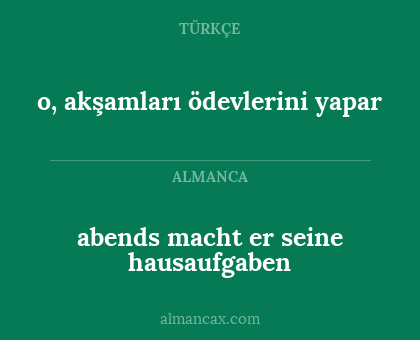 abends macht er seine hausaufgaben - o, akşamları ödevlerini yapar
