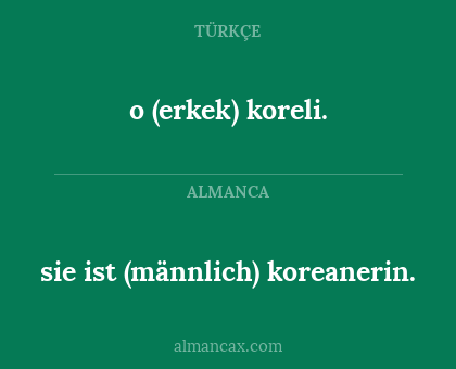 o (erkek) koreli. - sie ist (männlich) koreanerin.