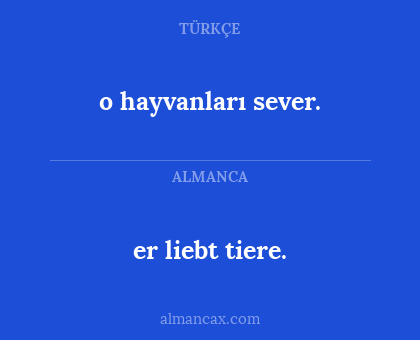 o hayvanları sever. - er liebt tiere.