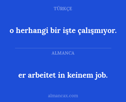 er arbeitet in keinem job. - o herhangi bir işte çalışmıyor.