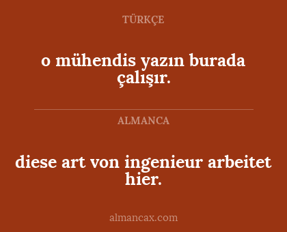 diese art von ingenieur arbeitet hier. - o mühendis yazın burada çalışır.