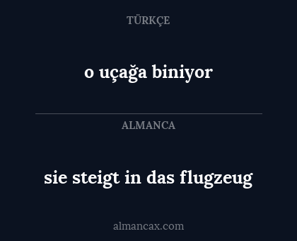 sie steigt in das flugzeug - o uçağa biniyor