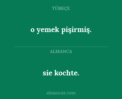 sie kochte. - o yemek pişirmiş.