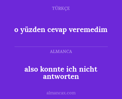 o yüzden cevap veremedim - also konnte ich nicht antworten