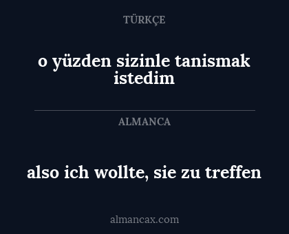 also ich wollte, sie zu treffen - o yüzden sizinle tanismak istedim