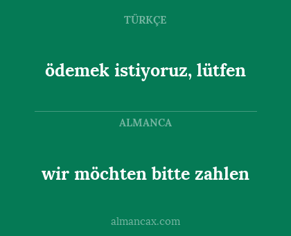 ödemek istiyoruz, lütfen - wir möchten bitte zahlen