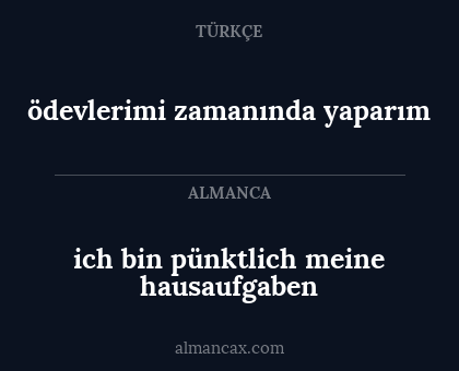 ich bin pünktlich meine hausaufgaben - ödevlerimi zamanında yaparım