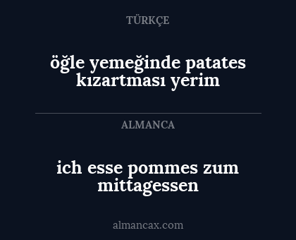 öğle yemeğinde patates kızartması yerim - ich esse pommes zum mittagessen