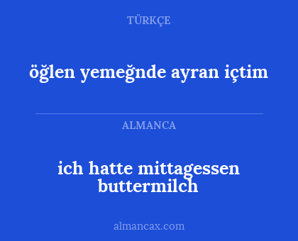 ich hatte mittagessen buttermilch - öğlen yemeğnde ayran içtim
