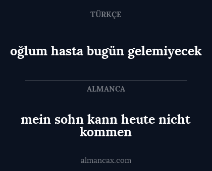 mein sohn kann heute nicht kommen - oğlum hasta bugün gelemiyecek