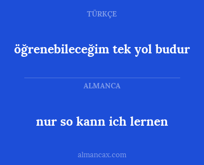 öğrenebileceğim tek yol budur - nur so kann ich lernen