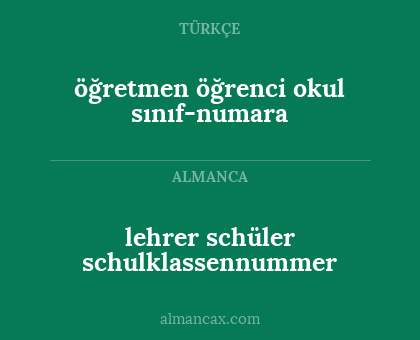 lehrer schüler schulklassennummer - öğretmen
öğrenci
okul
sınıf-numara