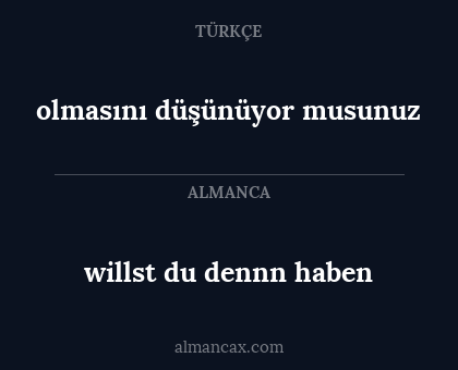 willst du dennn haben - olmasını düşünüyor musunuz