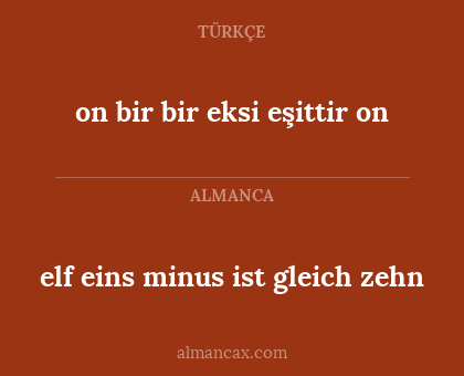 on bir bir eksi eşittir on - elf eins minus ist gleich zehn