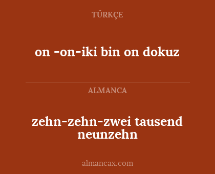 zehn-zehn-zwei tausend neunzehn - on -on-iki bin on dokuz