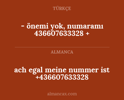 - önemi yok, numaramı 436607633328 + - ach egal meine nummer ist +436607633328
