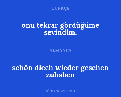 onu tekrar gördüğüme sevindim. - schön diech wieder gesehen zuhaben