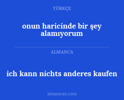 ich kann nichts anderes kaufen - onun haricinde bir şey alamıyorum