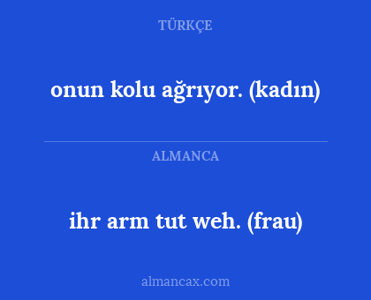 onun kolu ağrıyor. (kadın) - ihr arm tut weh. (frau)