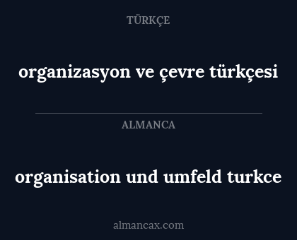 organisation und umfeld turkce - organizasyon ve çevre türkçesi