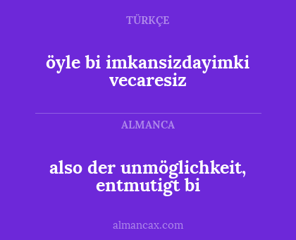 öyle bi imkansizdayimki vecaresiz - also der unmöglichkeit, entmutigt bi