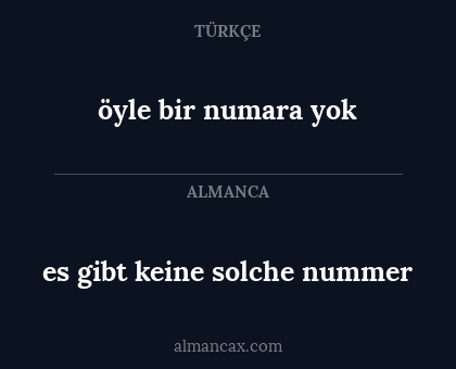öyle bir numara yok - es gibt keine solche nummer
