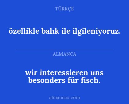 wir interessieren uns besonders für fisch. - özellikle balık ile ilgileniyoruz.