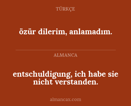 entschuldigung, ich habe sie nicht verstanden. - özür dilerim, anlamadım.