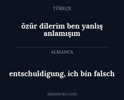 entschuldigung, ich bin falsch - özür dilerim ben yanlış anlamışım