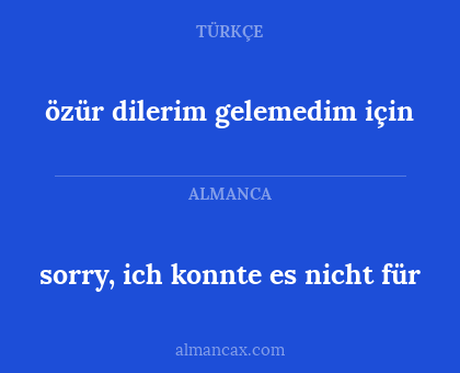 özür dilerim gelemedim için - sorry, ich konnte es nicht für